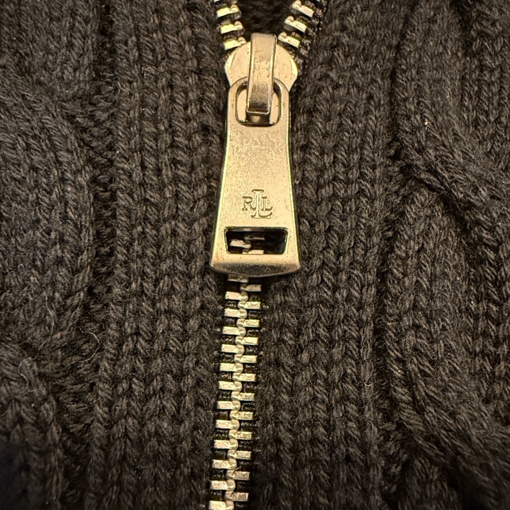 Lauren Ralph Lauren Black Cable-Knit Zip-Up Sweater - size Large - Picture 4 of 5